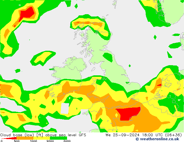 Cloud base (low) GFS mié 25.09.2024 18 UTC