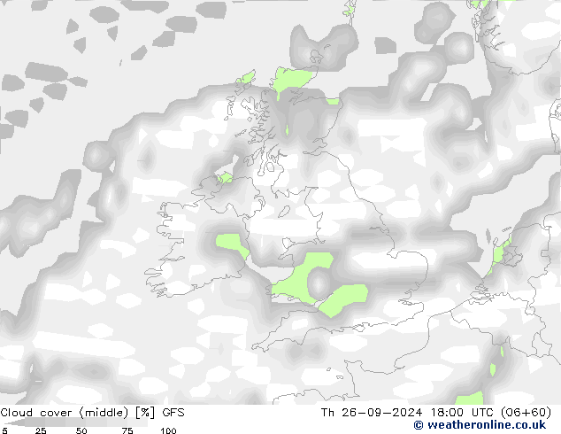 Cloud cover (middle) GFS Th 26.09.2024 18 UTC