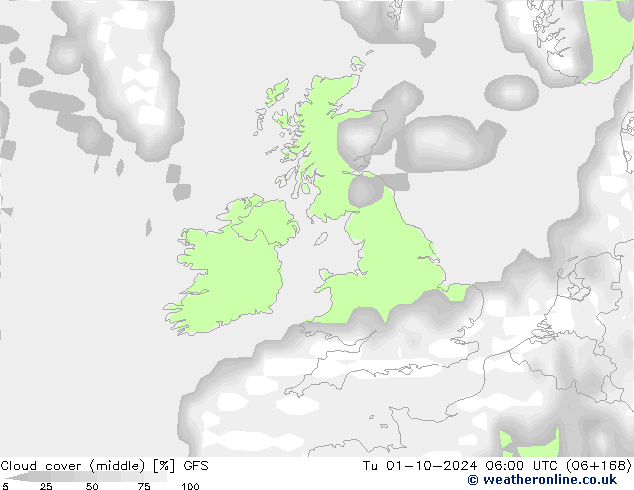 oblačnosti uprostřed GFS Út 01.10.2024 06 UTC