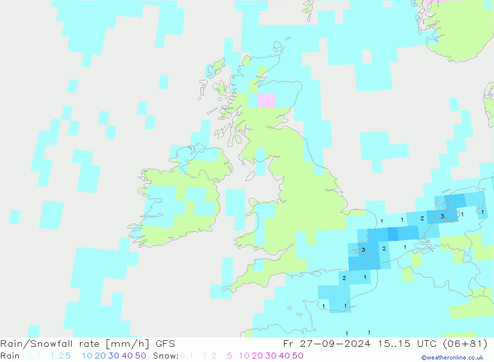 Rain/Snowfall rate GFS Fr 27.09.2024 15 UTC