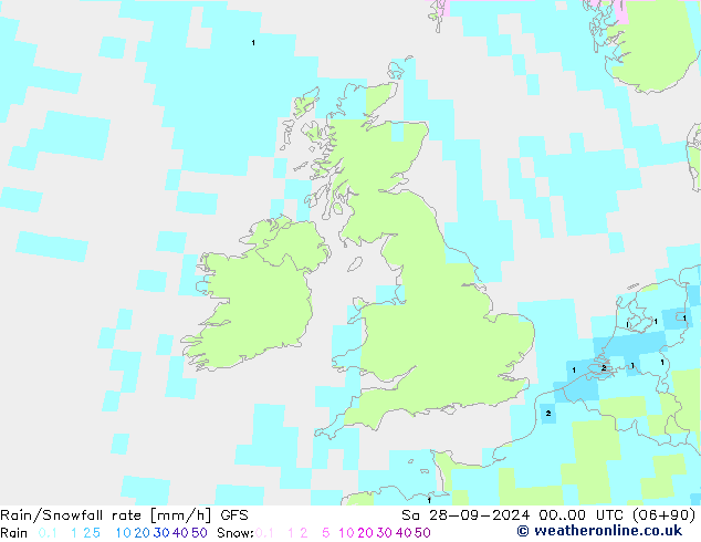 Rain/Snowfall rate GFS Sa 28.09.2024 00 UTC