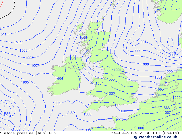 Surface pressure GFS Tu 24.09.2024 21 UTC