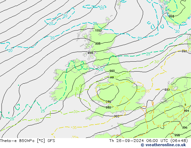 Theta-e 850hPa GFS Th 26.09.2024 06 UTC