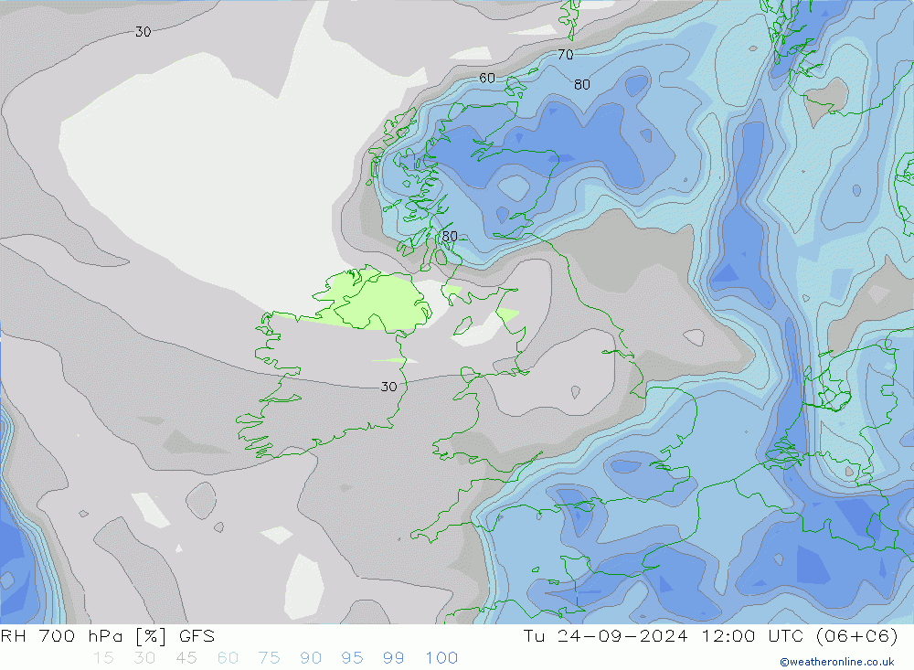 RH 700 hPa GFS Ter 24.09.2024 12 UTC