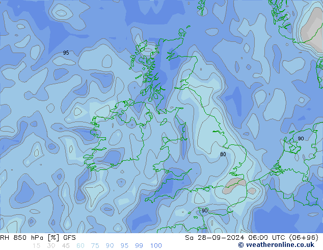 RH 850 hPa GFS Sa 28.09.2024 06 UTC