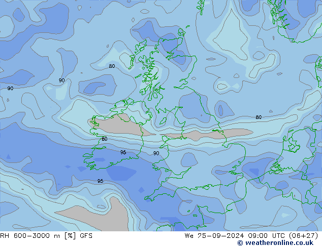 RH 600-3000 m GFS St 25.09.2024 09 UTC