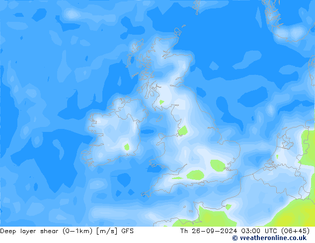 Deep layer shear (0-1km) GFS jeu 26.09.2024 03 UTC