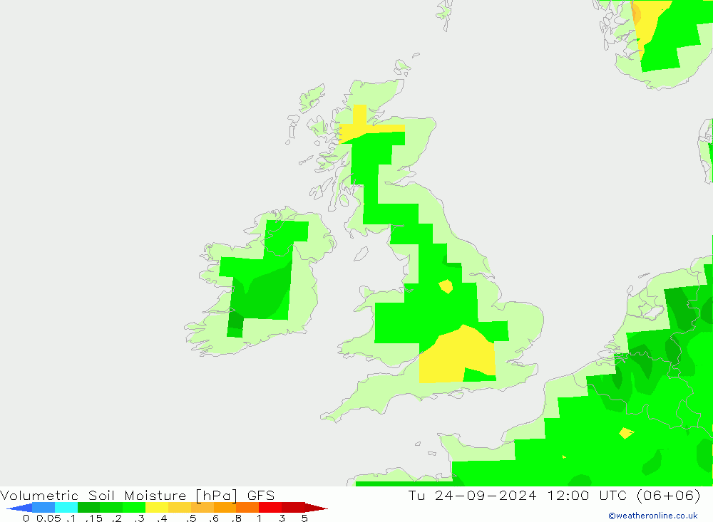 Volumetrisch bodemvocht GFS di 24.09.2024 12 UTC