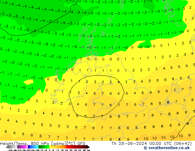 Height/Temp. 850 hPa GFS Th 26.09.2024 00 UTC