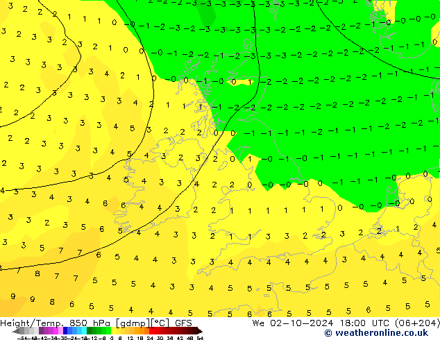 Z500/Rain (+SLP)/Z850 GFS Qua 02.10.2024 18 UTC