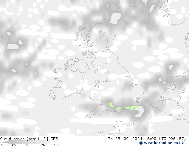 zachmurzenie (suma) GFS czw. 26.09.2024 15 UTC