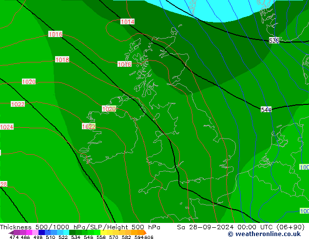 Thck 500-1000hPa GFS  28.09.2024 00 UTC