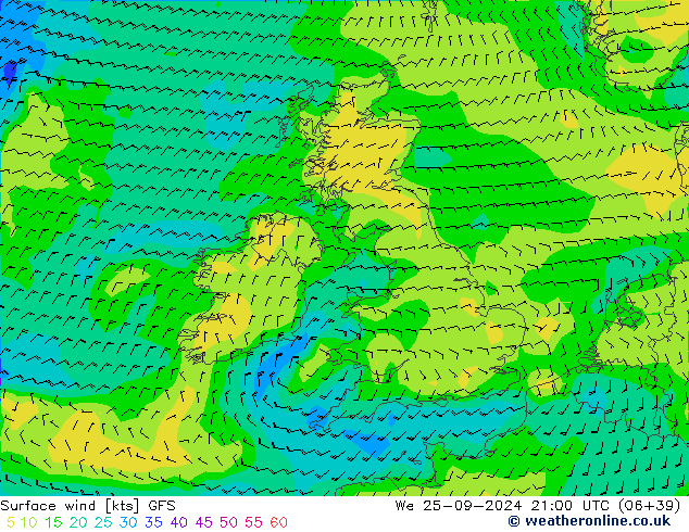 Surface wind GFS We 25.09.2024 21 UTC