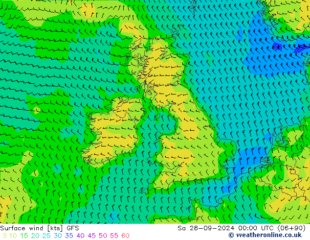 Vento 10 m GFS Sáb 28.09.2024 00 UTC
