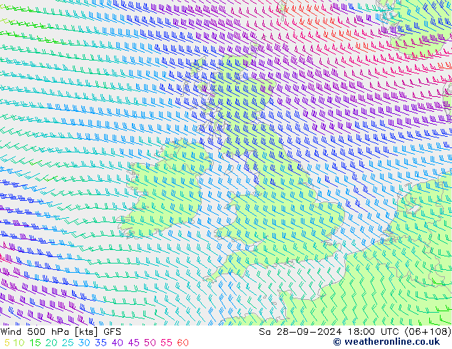 Wind 500 hPa GFS Sa 28.09.2024 18 UTC