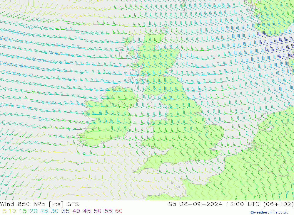 Viento 850 hPa GFS sáb 28.09.2024 12 UTC