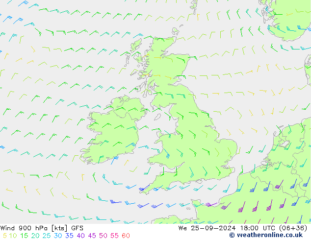 Viento 900 hPa GFS mié 25.09.2024 18 UTC