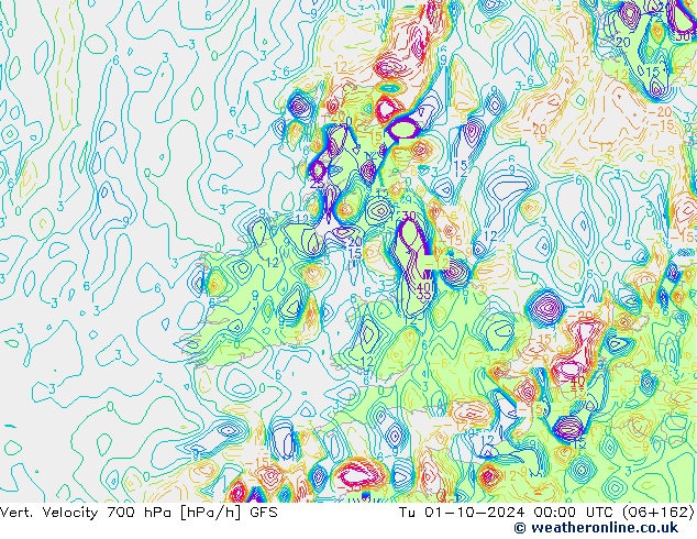 Vert. Velocity 700 hPa GFS Tu 01.10.2024 00 UTC