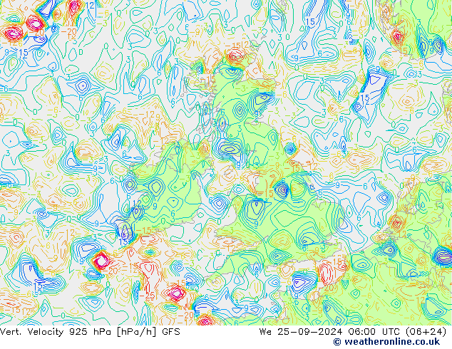 925 hPa Dikey Hız GFS Çar 25.09.2024 06 UTC