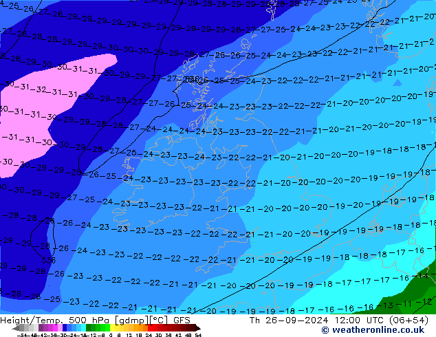 Height/Temp. 500 hPa GFS Th 26.09.2024 12 UTC