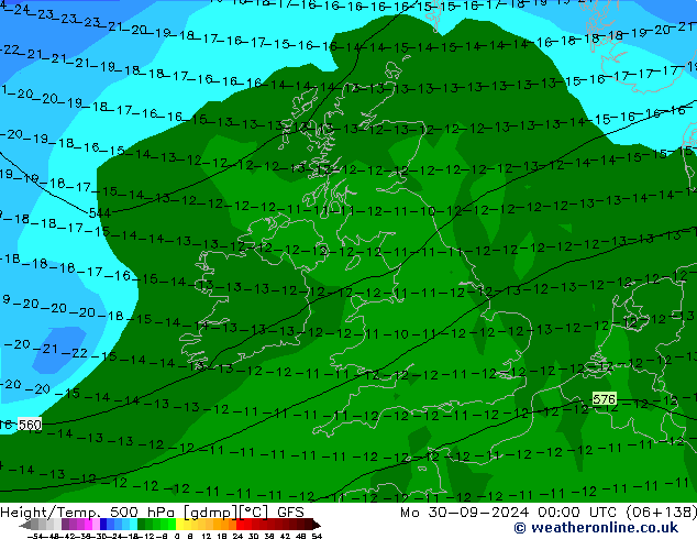 Z500/Rain (+SLP)/Z850 GFS lun 30.09.2024 00 UTC