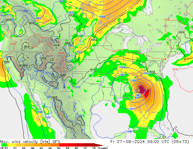 Max. wind snelheid GFS vr 27.09.2024 06 UTC