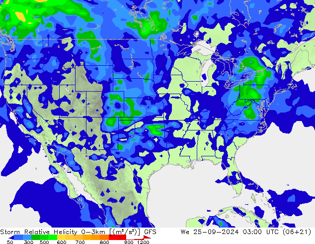 Storm Relative Helicity GFS mer 25.09.2024 03 UTC