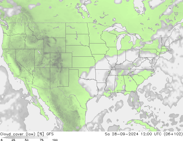 Nubes bajas GFS sáb 28.09.2024 12 UTC