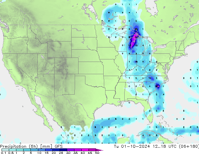 opad (6h) GFS wto. 01.10.2024 18 UTC