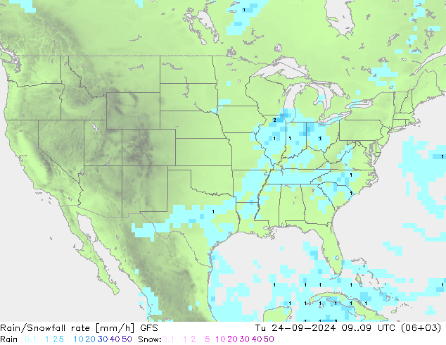 Rain/Snowfall rate GFS wto. 24.09.2024 09 UTC