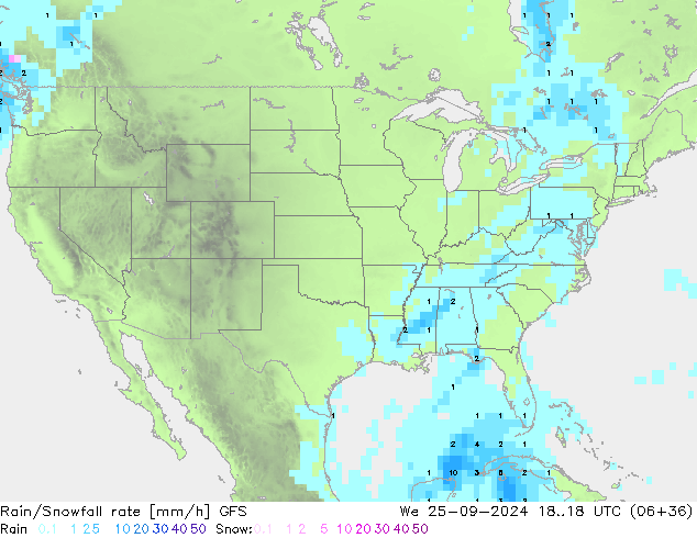 Rain/Snowfall rate GFS mié 25.09.2024 18 UTC