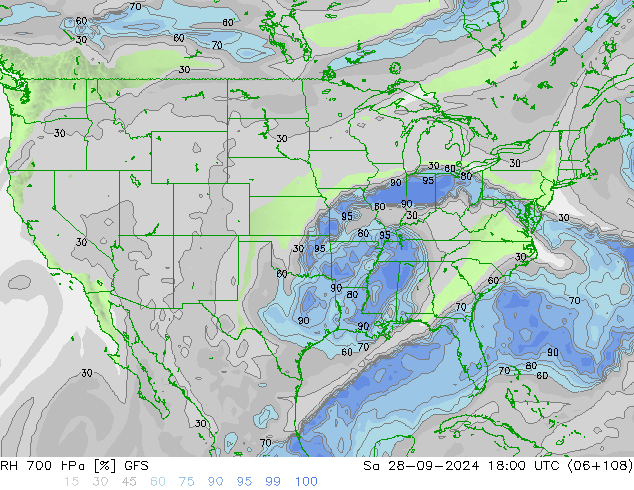 RH 700 hPa GFS Sa 28.09.2024 18 UTC