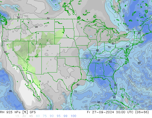 RH 925 hPa GFS Fr 27.09.2024 00 UTC