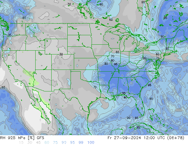 RH 925 hPa GFS Fr 27.09.2024 12 UTC