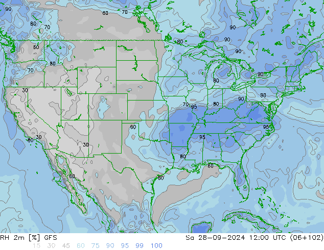 RH 2m GFS so. 28.09.2024 12 UTC