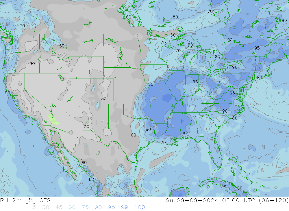 RH 2m GFS Su 29.09.2024 06 UTC