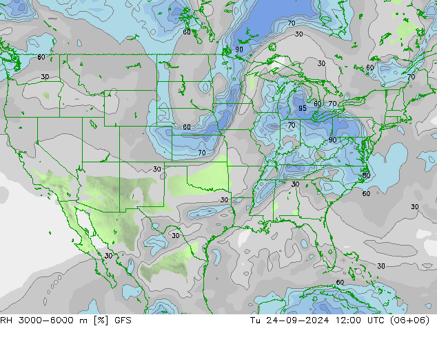 RH 3000-6000 m GFS Tu 24.09.2024 12 UTC