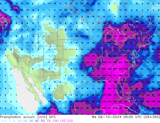 Precipitation accum. GFS Qua 09.10.2024 06 UTC