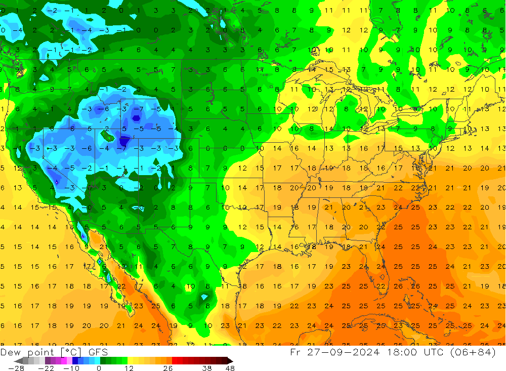 Dew point GFS Fr 27.09.2024 18 UTC