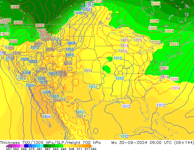 700-1000 hPa Kalınlığı GFS Pzt 30.09.2024 06 UTC