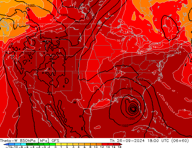 Theta-W 850hPa GFS Čt 26.09.2024 18 UTC