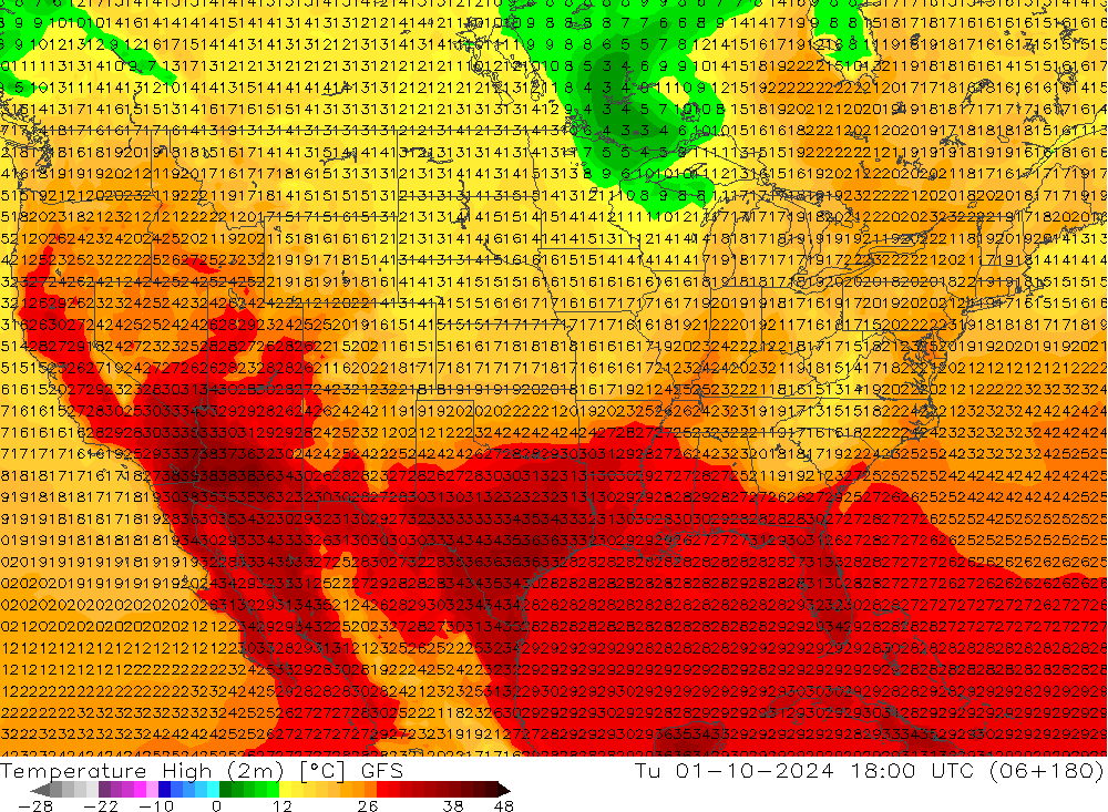 Temperatura máx. (2m) GFS mar 01.10.2024 18 UTC