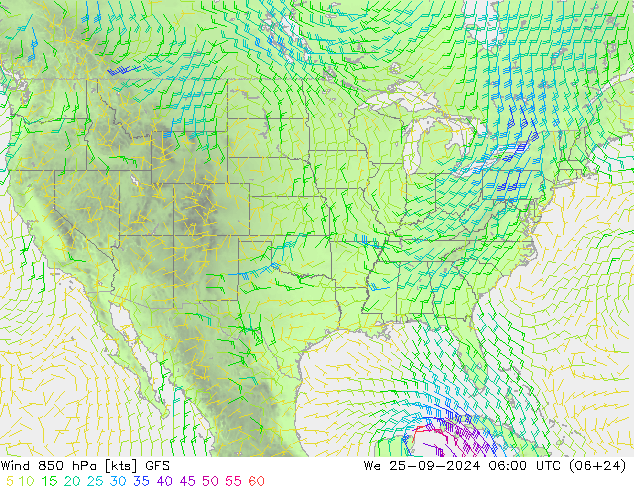 Wind 850 hPa GFS wo 25.09.2024 06 UTC