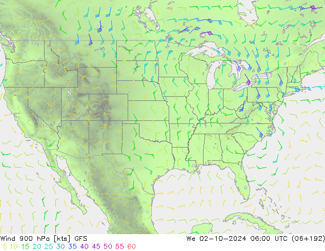 Vent 900 hPa GFS mer 02.10.2024 06 UTC