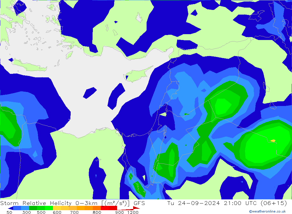 Storm Relative Helicity GFS Ter 24.09.2024 21 UTC