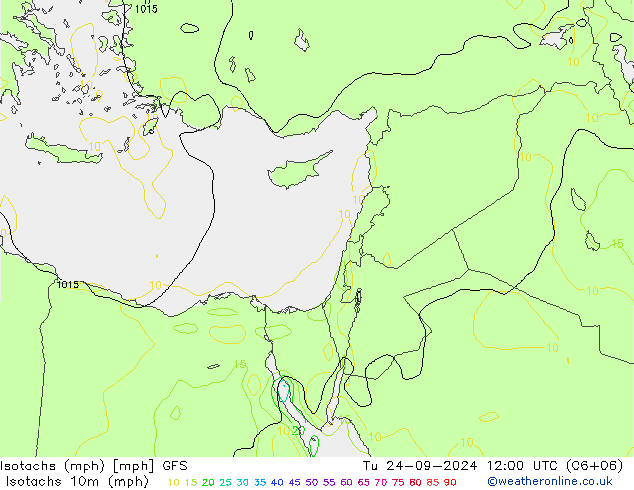 Isotachen (mph) GFS Di 24.09.2024 12 UTC