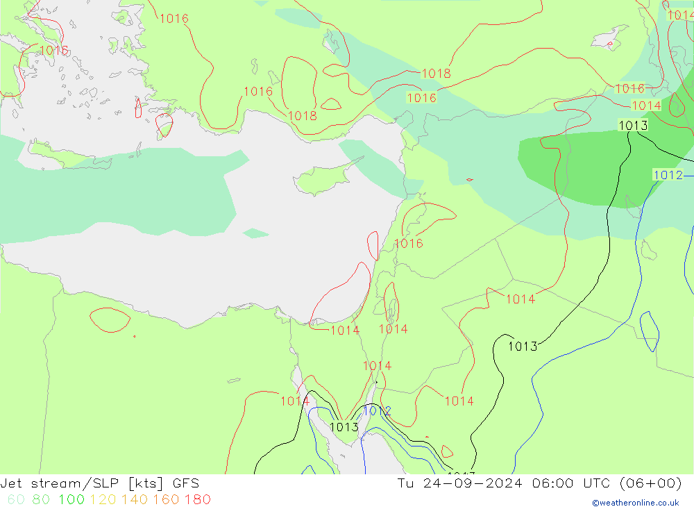 Prąd strumieniowy GFS wto. 24.09.2024 06 UTC