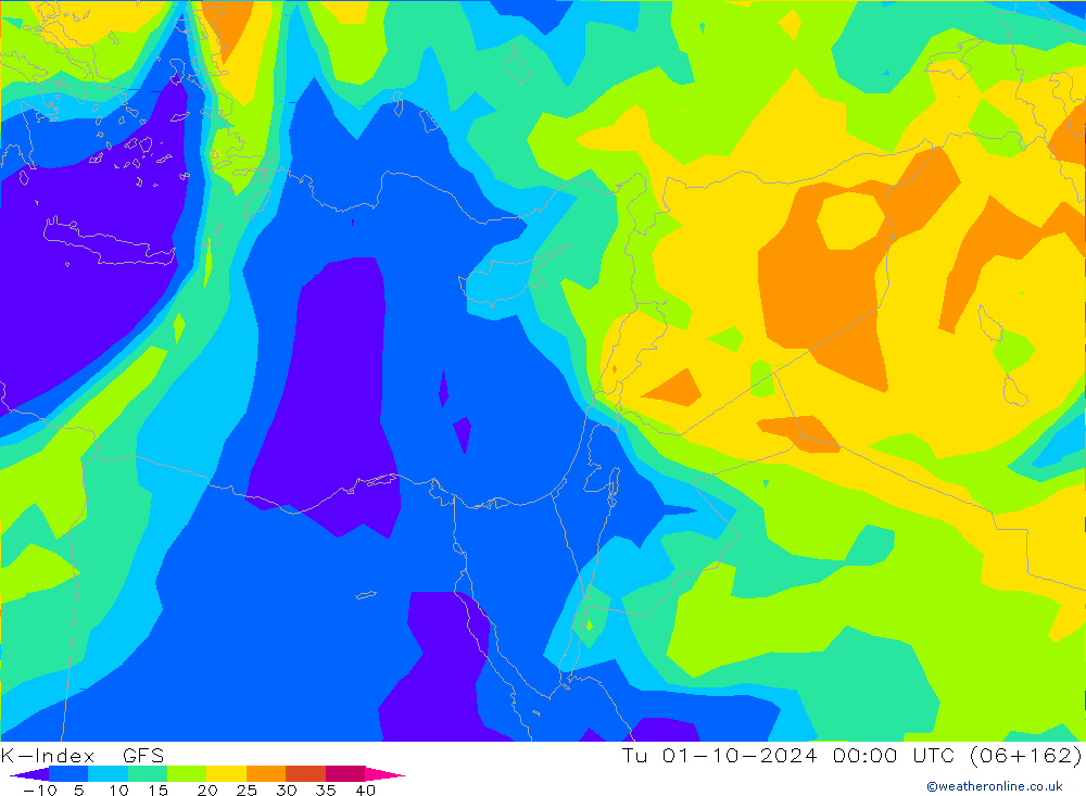 K-Index GFS Tu 01.10.2024 00 UTC