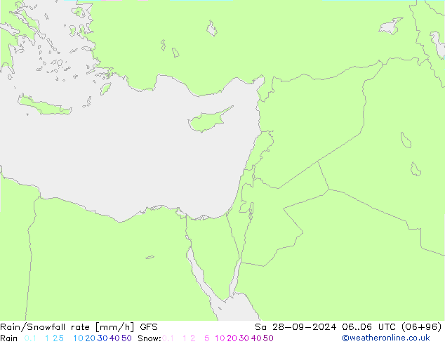 Rain/Snowfall rate GFS sáb 28.09.2024 06 UTC