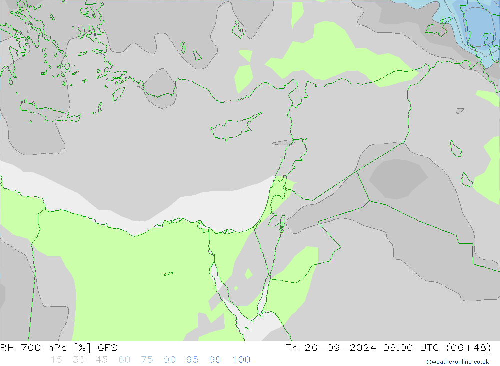 RH 700 hPa GFS czw. 26.09.2024 06 UTC